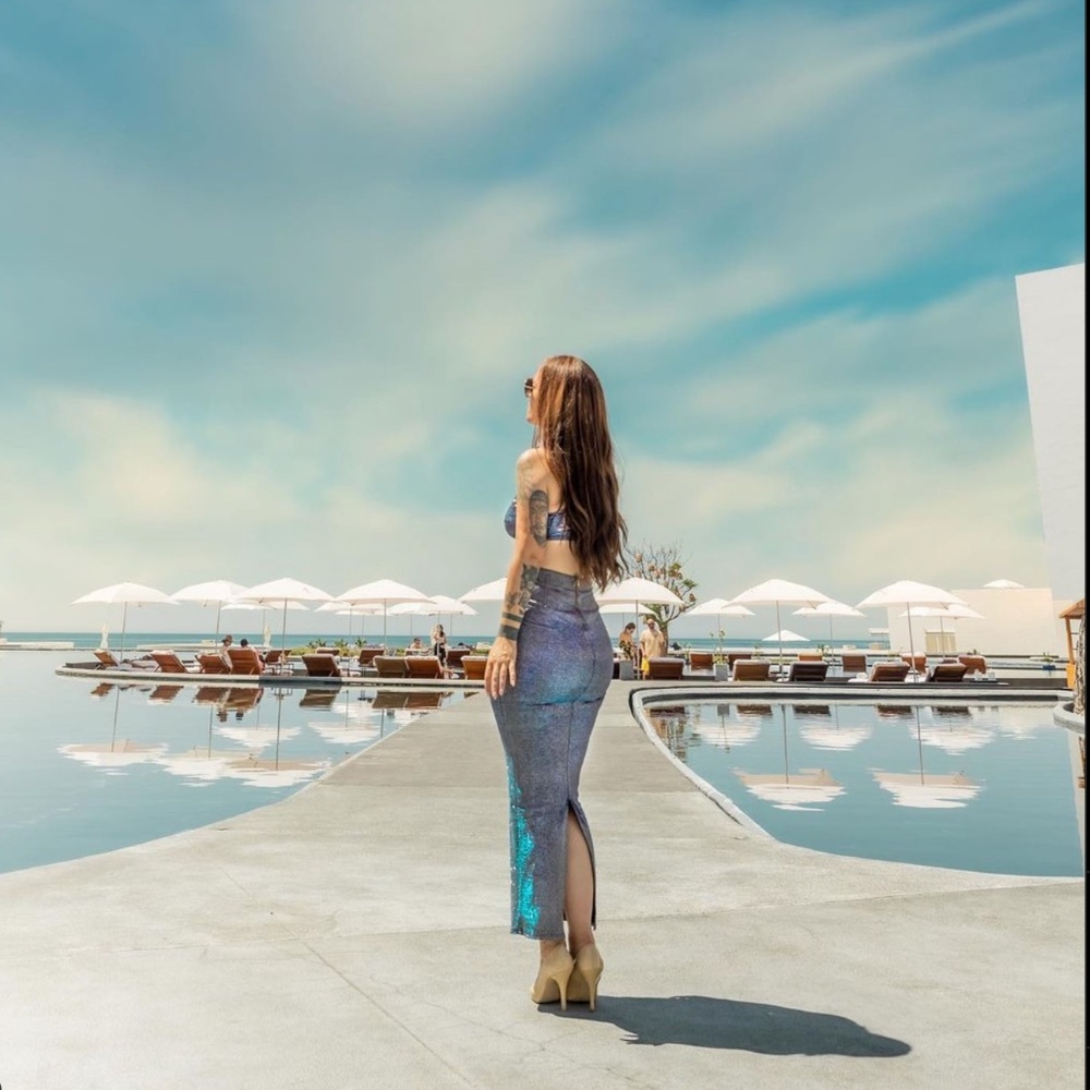 KTOO K TOO Shimmer Glitter Hologram Pink Blue Silver 2PC Skirt Set BodyCon Dress